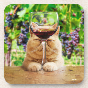 Katze mit Glas Wein Getränkeuntersetzer