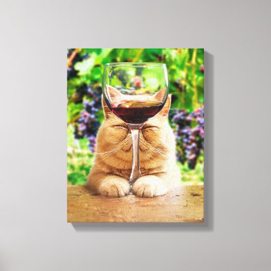 Katze mit Glas Wein Leinwanddruck (Vorderseite)