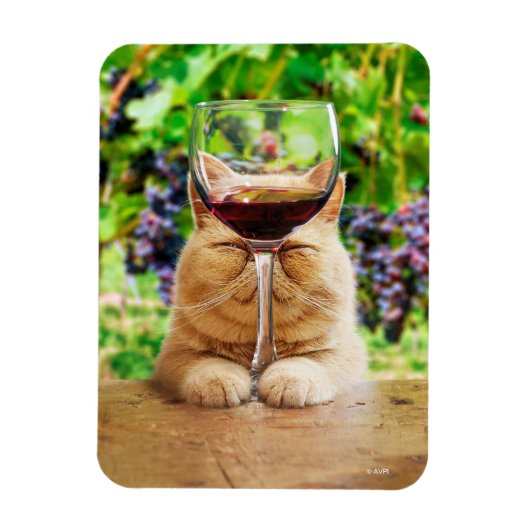 Katze mit Glas Wein Magnet (Vertikal)