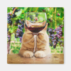 Katze mit Glas Wein Magnet
