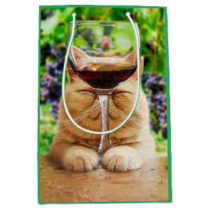 Katze mit Glas Wein Mittlere Geschenktüte