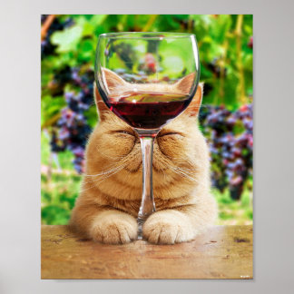 Katze mit Glas Wein Poster