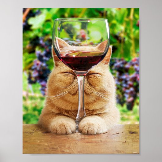 Katze mit Glas Wein Poster (Vorne)