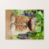 Katze mit Glas Wein Puzzle (Horizontal)