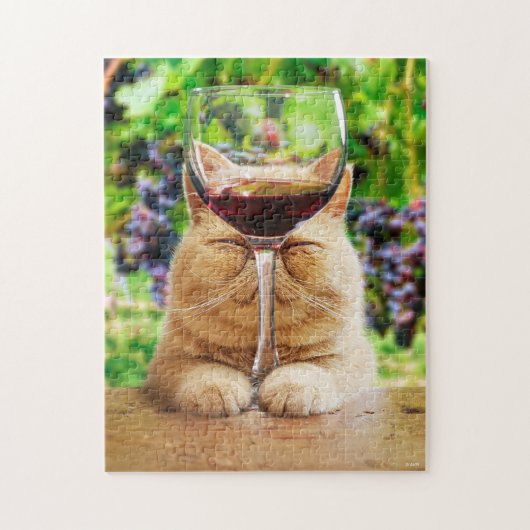 Katze mit Glas Wein Puzzle (Vertikal)