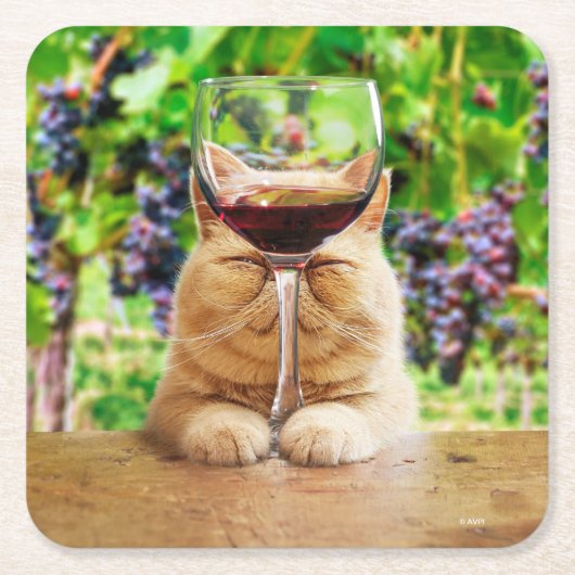 Katze mit Glas Wein Rechteckiger Pappuntersetzer (Vorderseite)
