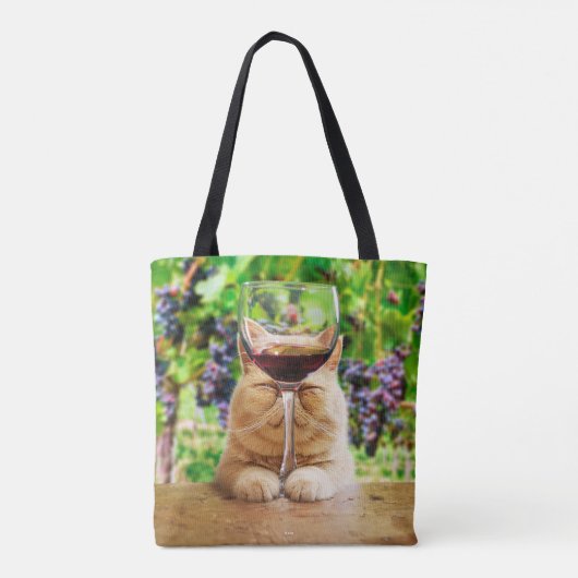 Katze mit Glas Wein Tasche (Rückseite)
