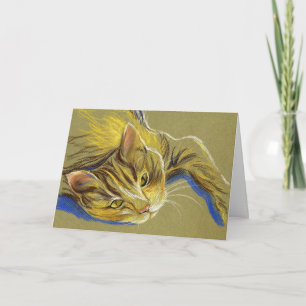 Katze mit Goldaugen - Pastell Zeichnend Karte