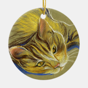 Katze mit Goldaugen - Pastell Zeichnend Keramikornament