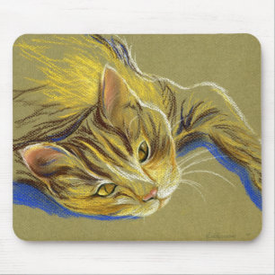 Katze mit Goldaugen - Pastellzeichnen Mousepad