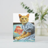 Katze mit Goldfisch auf TV Collage Postkarte (Stehend Vorderseite)