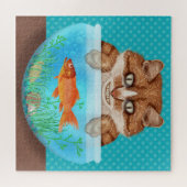 Katze mit Goldfish Schüssel Hungerfestungen Kitty Puzzle (Horizontal)