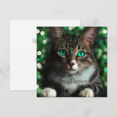 Katze mit Green Eyes Flat Square Weihnachtskarte Einladung (Vorne/Hinten)