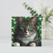 Katze mit Green Eyes Flat Square Weihnachtskarte Einladung (Stehend Vorderseite)