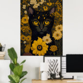 Katze mit großen Augen vor Blume Poster (Heimbüro)