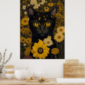 Katze mit großen Augen vor Blume Poster (Küche)