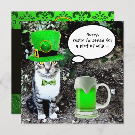 KATZE MIT GRÜNEN IRISH BIER ST PATRICK'S DAY PARTY EINLADUNG (Vorne/Hinten)