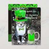 KATZE MIT GRÜNEN IRISH BIER ST PATRICK'S DAY PARTY EINLADUNG (Vorne/Hinten)
