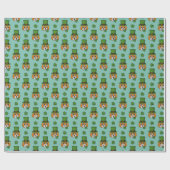 Katze mit Grüner Hut und Kleeblatt St Patrick's Pa Geschenkpapier (Flach)