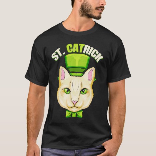 Katze mit grüner Schleife und Zylinderhut, St.-Cat T-Shirt (Vorderseite)