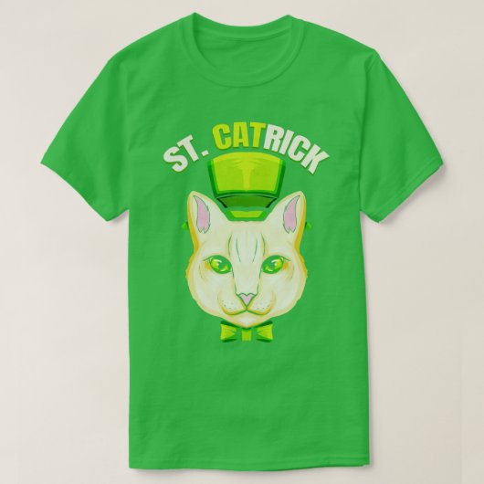 Katze mit grüner Schleife und Zylinderhut, St.-Cat T-Shirt (Design vorne)
