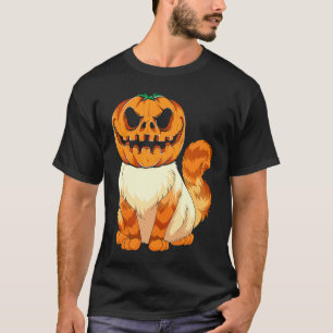 Katze mit gruseligem Kürbiskopf Tier Halloween T-Shirt