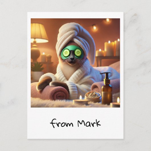 Katze mit Gurken Wellness-Center Behandlung Postkarte (Vorderseite)