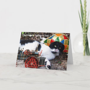 KATZE MIT HARLEKIN-HUT Vatertag Karte