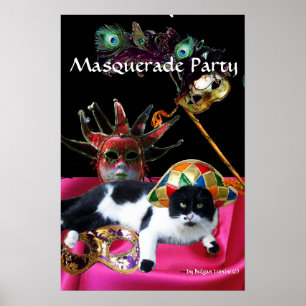 KATZE MIT HARLEKINHUT UND MASKENBALLMASKEN POSTER