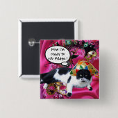 KATZE MIT HARLEQUIN HAT- UND MASQUERADE-PARTY BUTTON (Vorne & Hinten)