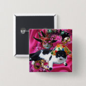 KATZE MIT HARLEQUIN HAT- UND MASQUERADE-PARTY BUTTON (Vorne & Hinten)