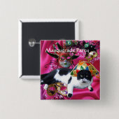 KATZE MIT HARLEQUIN HAT- UND MASQUERADE-PARTY BUTTON (Vorne & Hinten)