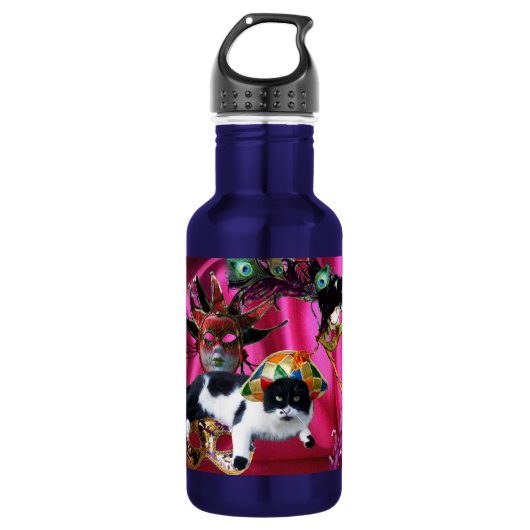 KATZE MIT HARLEQUIN HAT- UND MASQUERADE-PARTY EDELSTAHLFLASCHE (Vorderseite)