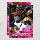 KATZE MIT HARLEQUIN HAT- UND MASQUERADE-PARTY EINLADUNG (Vorne/Hinten)