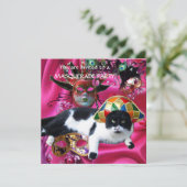 KATZE MIT HARLEQUIN HAT- UND MASQUERADE-PARTY EINLADUNG (Stehend Vorderseite)