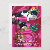 KATZE MIT HARLEQUIN HAT- UND MASQUERADE-PARTY EINLADUNG (Vorderseite)
