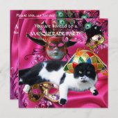 KATZE MIT HARLEQUIN HAT- UND MASQUERADE-PARTY EINLADUNG (Vorne/Hinten)