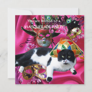 KATZE MIT HARLEQUIN HAT- UND MASQUERADE-PARTY EINLADUNG