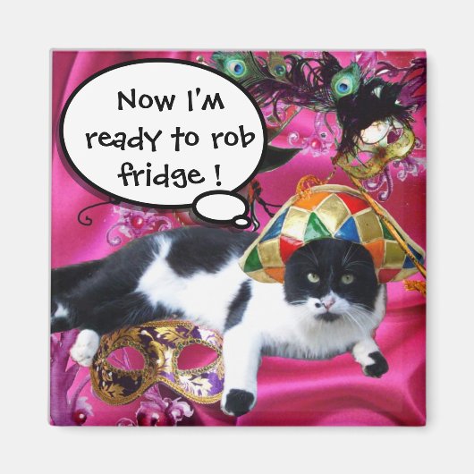 KATZE MIT HARLEQUIN HAT- UND MASQUERADE-PARTY MAGNET (Vorne)