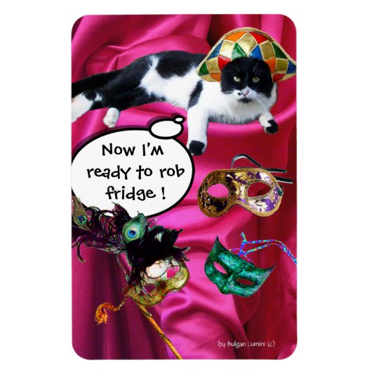 KATZE MIT HARLEQUIN HAT- UND MASQUERADE-PARTY MAGNET (Vertikal)