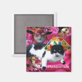KATZE MIT HARLEQUIN HAT- UND MASQUERADE-PARTY MAGNET (Vorderseite/Rückseite)
