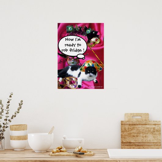 KATZE MIT HARLEQUIN HAT- UND MASQUERADE-PARTY POSTER (Küche)