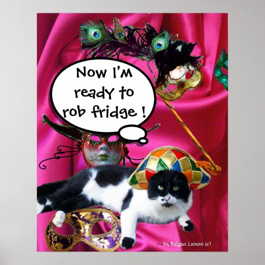 KATZE MIT HARLEQUIN HAT- UND MASQUERADE-PARTY POSTER (Vorne)