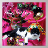 KATZE MIT HARLEQUIN HAT- UND MASQUERADE-PARTY POSTER (Vorne)