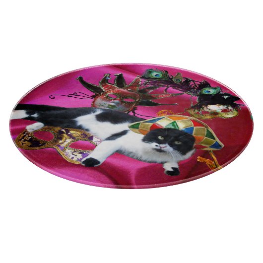 KATZE MIT HARLEQUIN HAT- UND MASQUERADE-PARTY SCHNEIDEBRETT (Ecke)