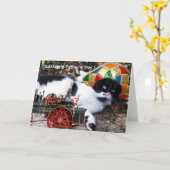 KATZE MIT HARLEQUIN HAT Vatertag Karte (Gelbe Blume)