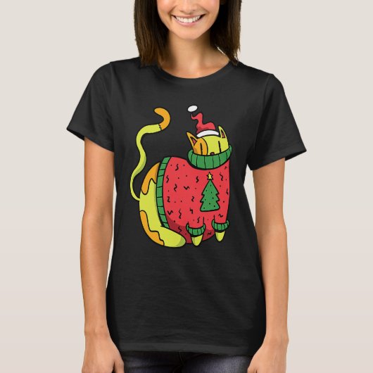 Katze mit hässlichem Weihnachtspullover T-Shirt (Vorderseite)