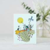 Katze mit Haus Postkarte (Stehend Vorderseite)