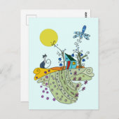 Katze mit Haus Postkarte (Vorne/Hinten)