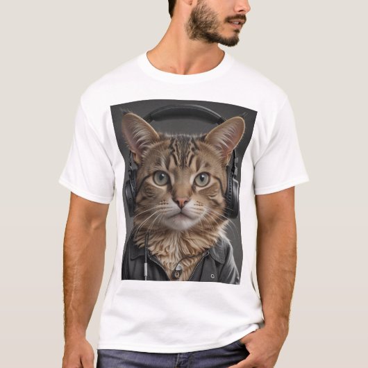Katze mit Headset T-Shirt (Vorderseite)